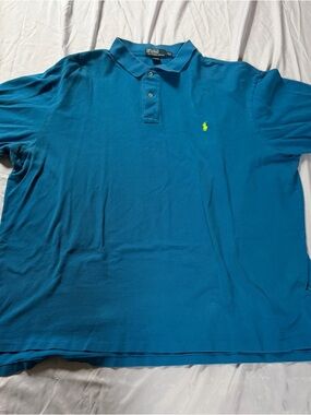 Ralph Lauren Men’s Teal Blue Polo with Neon Yellow Pony
